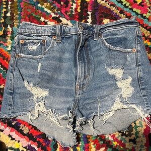 Abercrombie & Fitch Blue Distressed high rise mom Jean Shorts